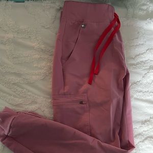 Figs Womens Jogger Scrub Pant - Small - Pink with Red ties
